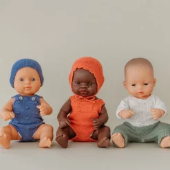 Blue Knit Doll Romper and Bonnet Set - 12"