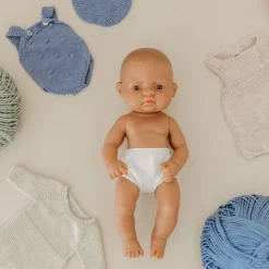 Blue Knit Doll Romper and Bonnet Set - 12