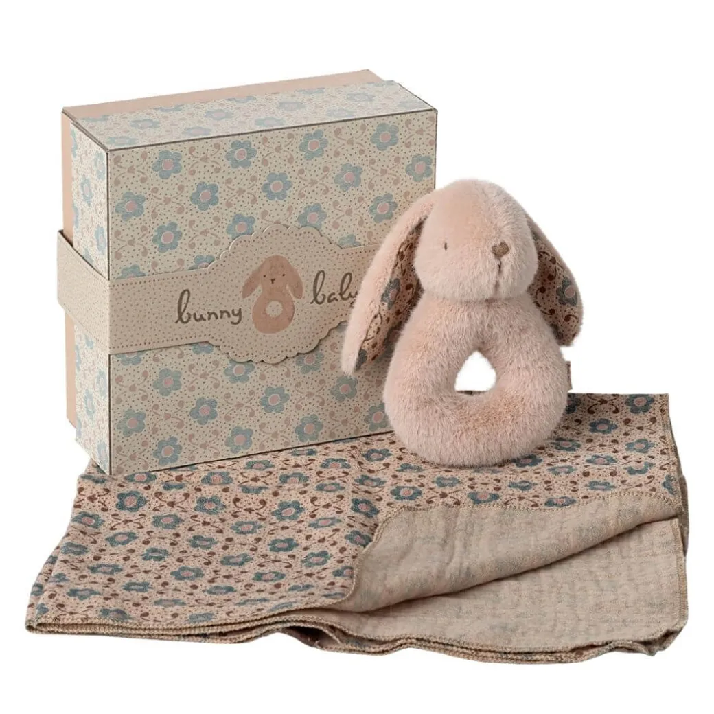 Bunny Rattle Baby Gift Set - Powder