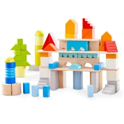 Colored Wooden Building Blocks - 85 Piece Set