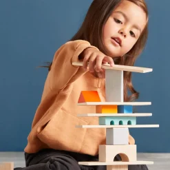 Colored Wooden Building Blocks - 85 Piece Set
