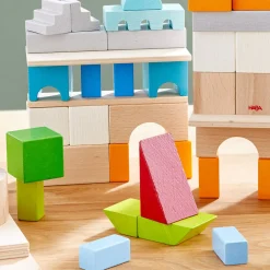 Colored Wooden Building Blocks - 85 Piece Set