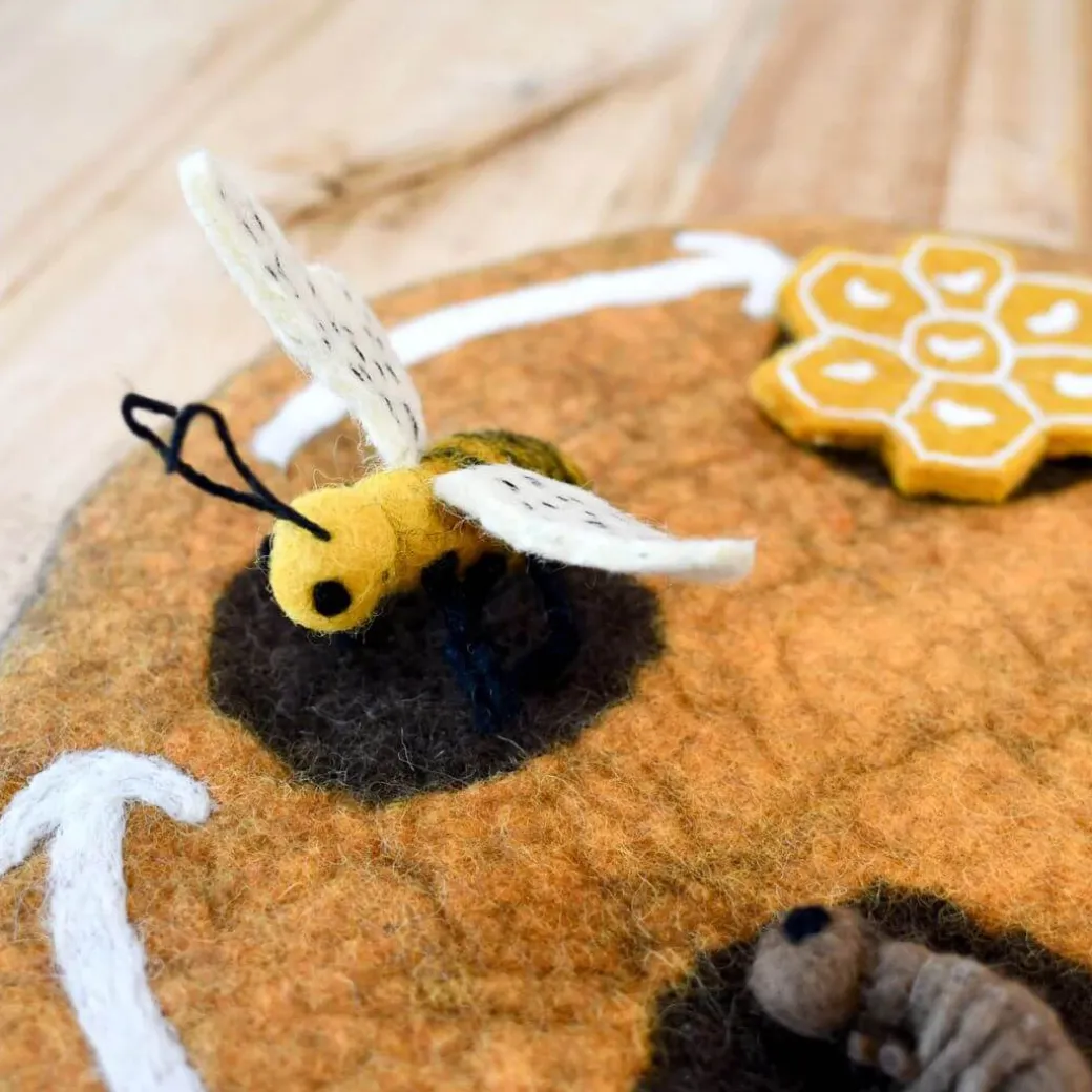 Felted Honey Bee Life Stages Set with Playmat