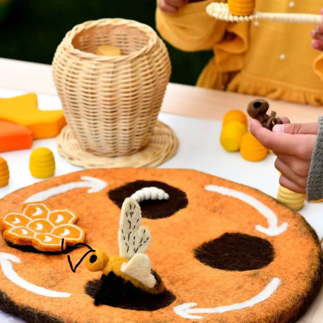 Felted Honey Bee Life Stages Set with Playmat
