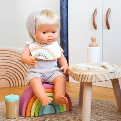 Knit Doll Outfit – 15" Romper & Bonnet