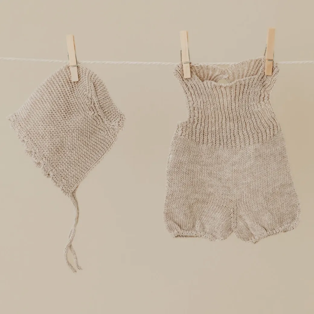 Knit Doll Outfit – 15" Romper & Bonnet