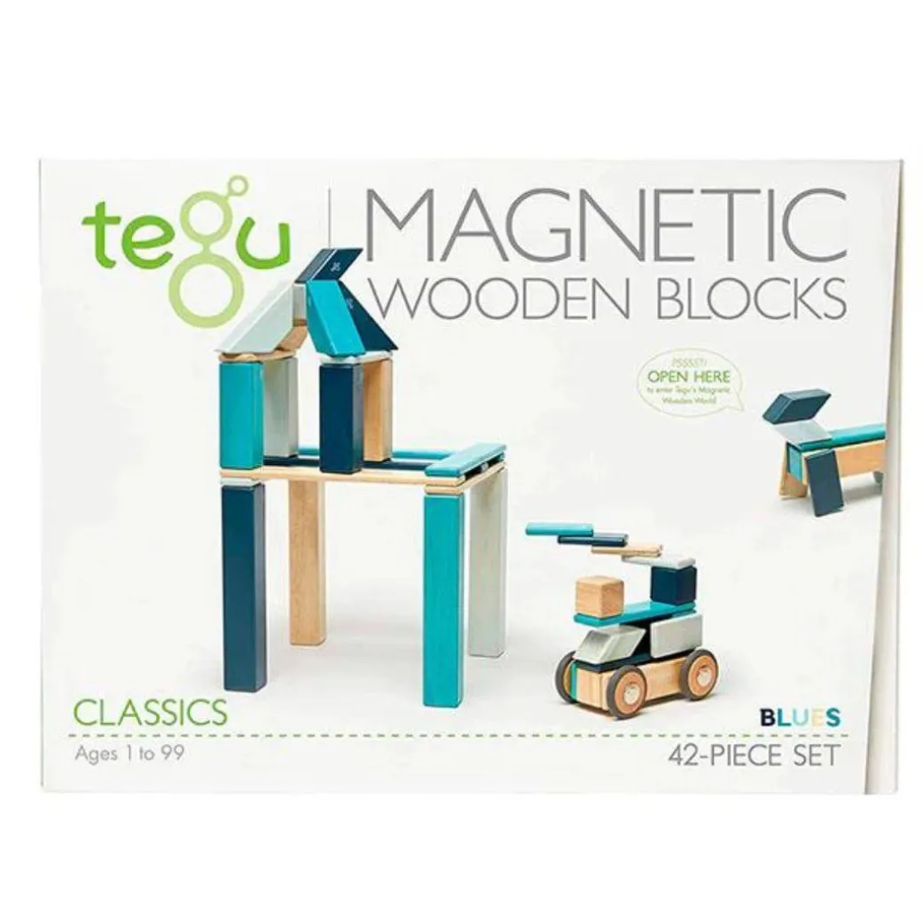 Magnetic Wooden Blocks - 42 Piece Set Blues