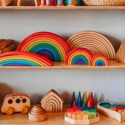 12-Piece Wooden Rainbow Stacking Tunnel