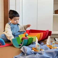 12-Piece Wooden Rainbow Stacking Tunnel