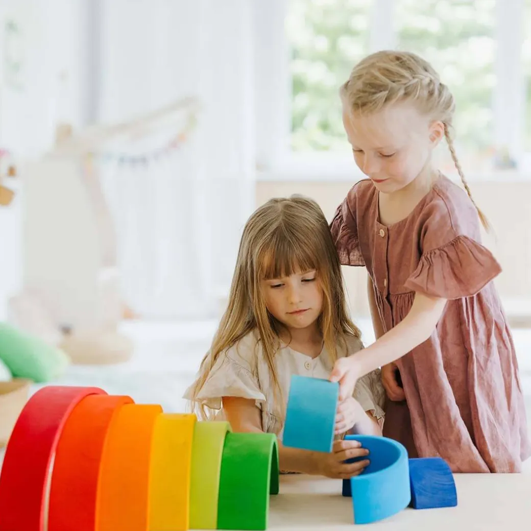 12-Piece Wooden Rainbow Stacking Tunnel