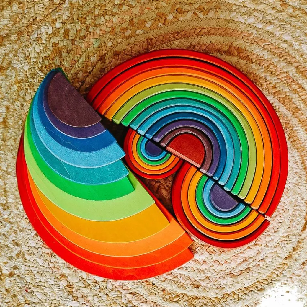 12-Piece Wooden Rainbow Stacking Tunnel