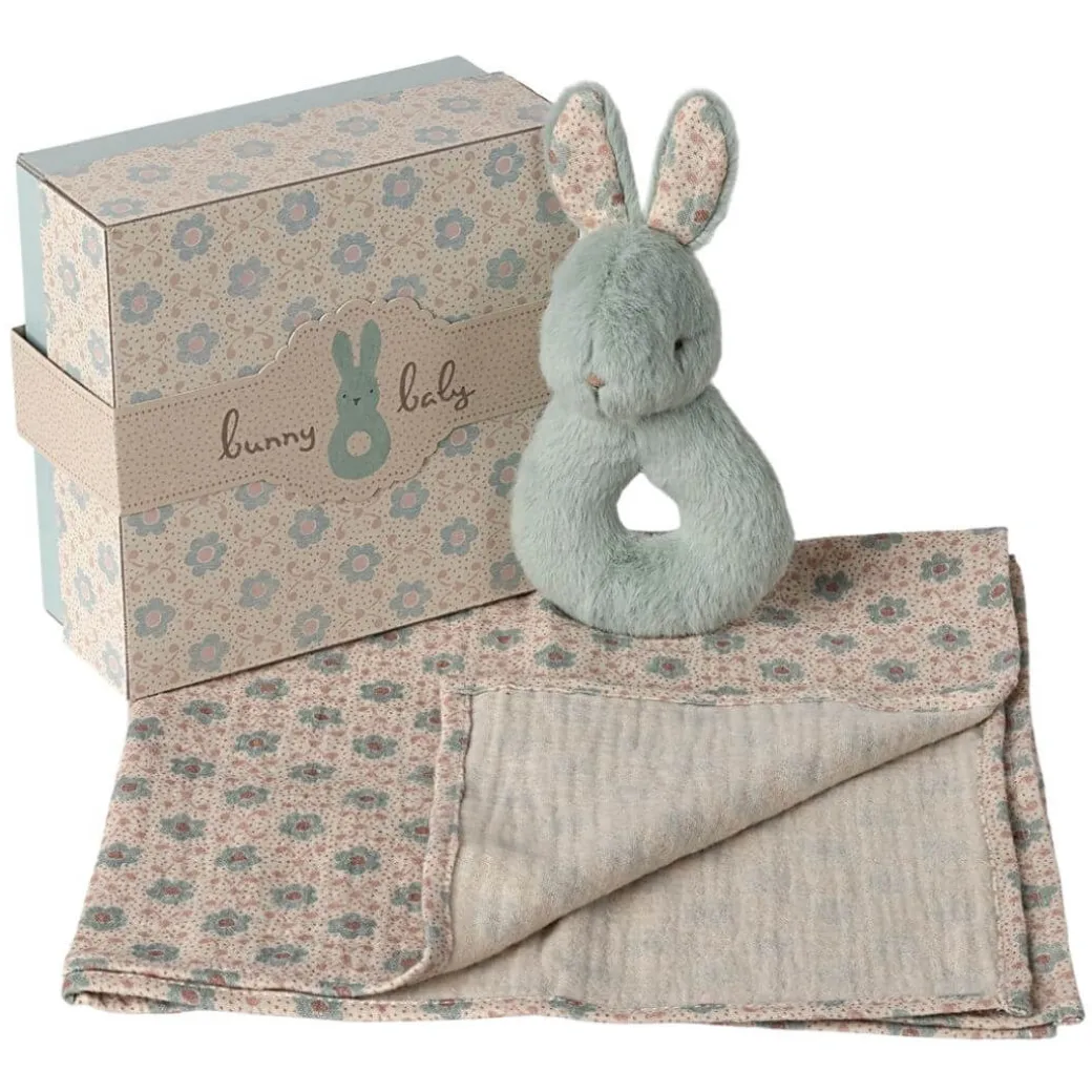 Rabbit Rattle Baby Gift Set - Mint