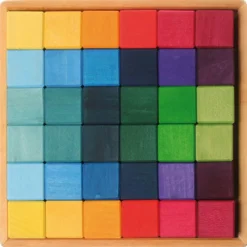 Rainbow Wooden Cubes - 36 Blocks with Tray