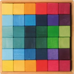 Rainbow Wooden Cubes - 36 Blocks with Tray