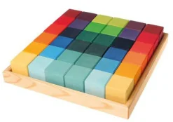 Rainbow Wooden Cubes - 36 Blocks with Tray