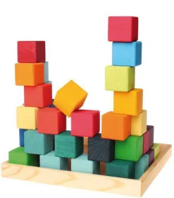 Rainbow Wooden Cubes - 36 Blocks with Tray