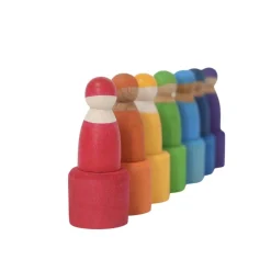 7 Rainbow Wooden Peg Dolls in Bowls