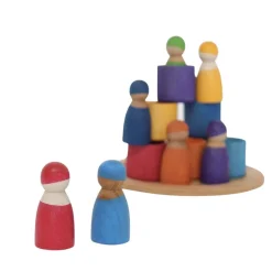 7 Rainbow Wooden Peg Dolls in Bowls
