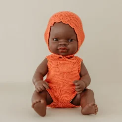 Red Knit Doll Romper and Bonnet Set - 12