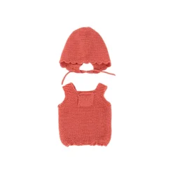 Red Knit Doll Romper and Bonnet Set - 12