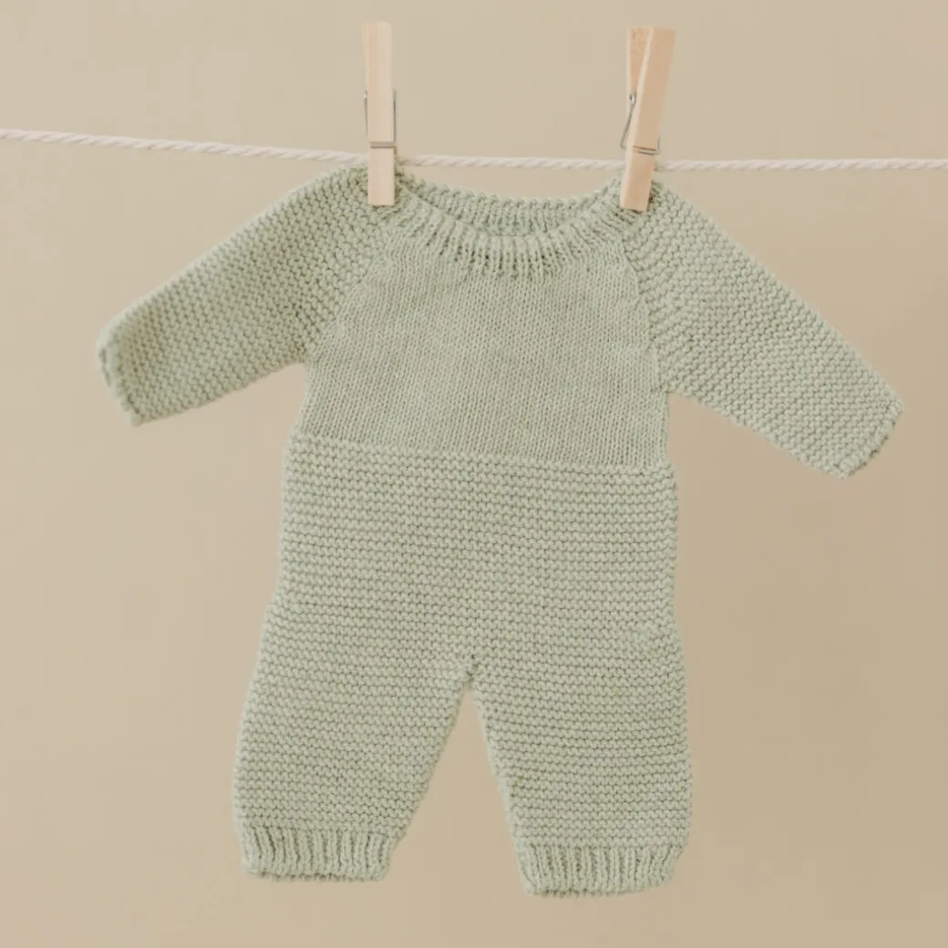 Sage Green Knit Doll Pajamas - 12''
