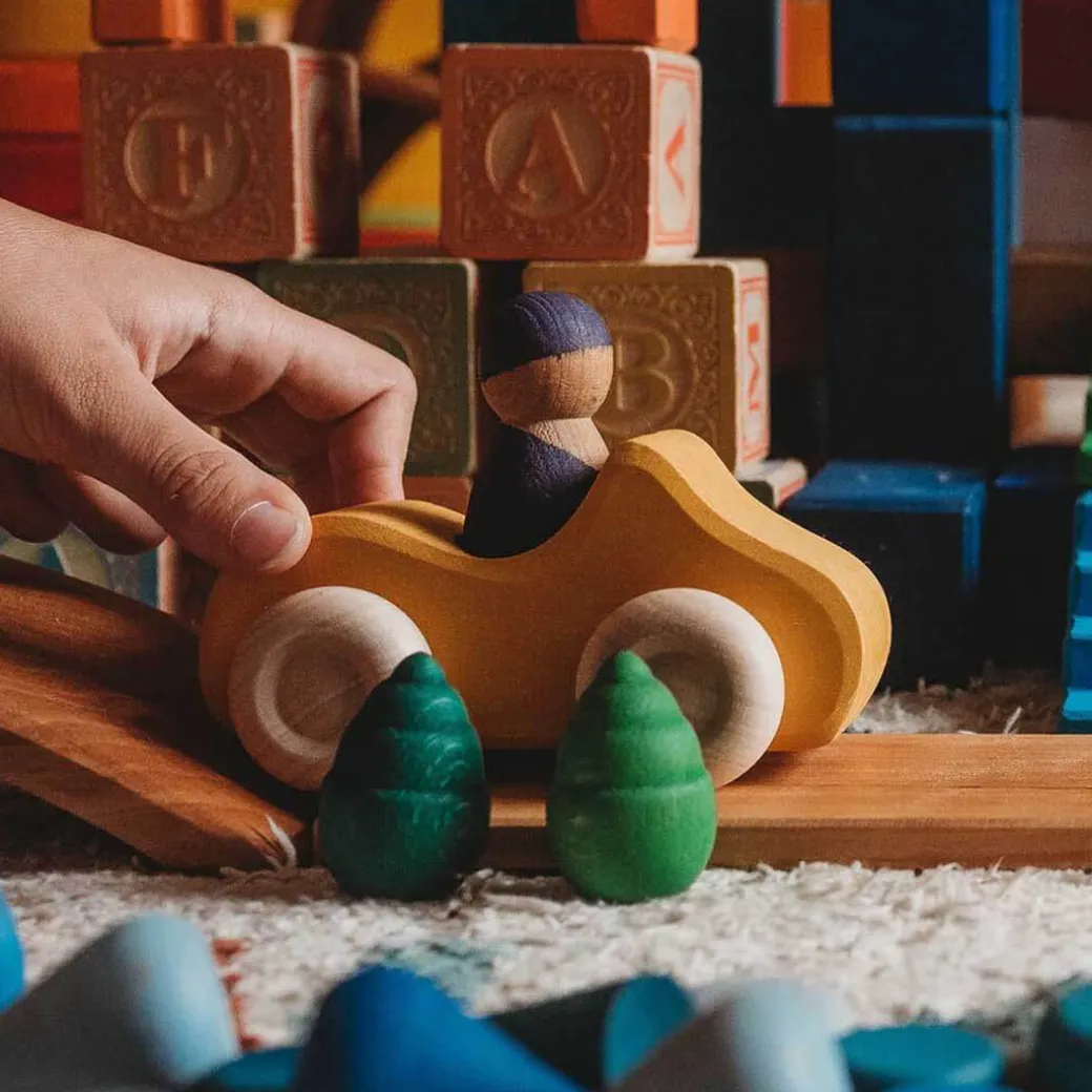 Small Yellow Convertible - Wooden Toy Car
