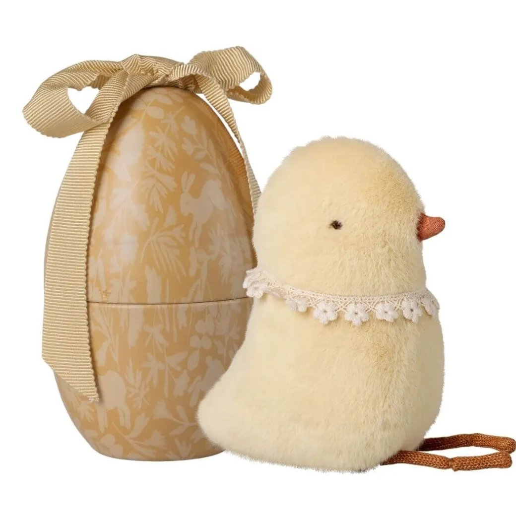 Spring Chick in Vintage Metal Easter Egg
