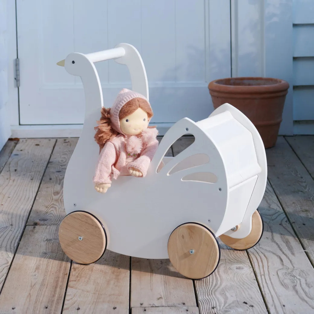 Sweet Wooden Swan Doll Stroller