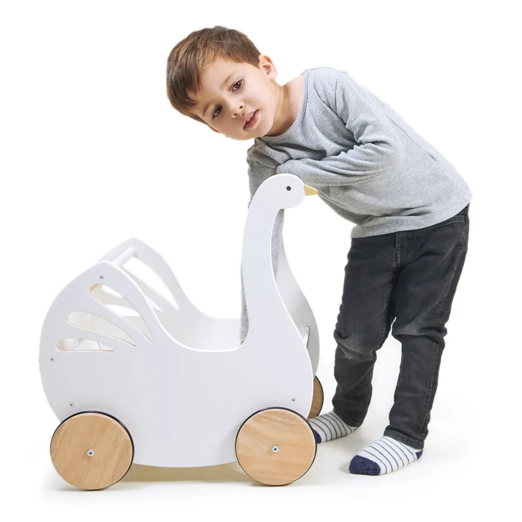 Sweet Wooden Swan Doll Stroller