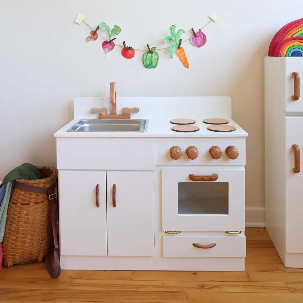 White Classic Wooden Kitchen and Refrigerator Bundle