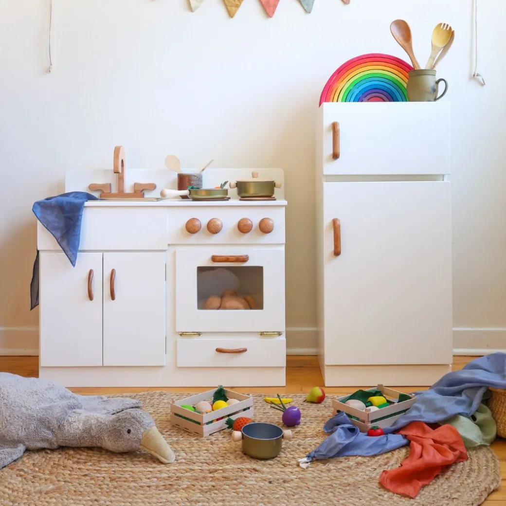 White Classic Wooden Kitchen and Refrigerator Bundle