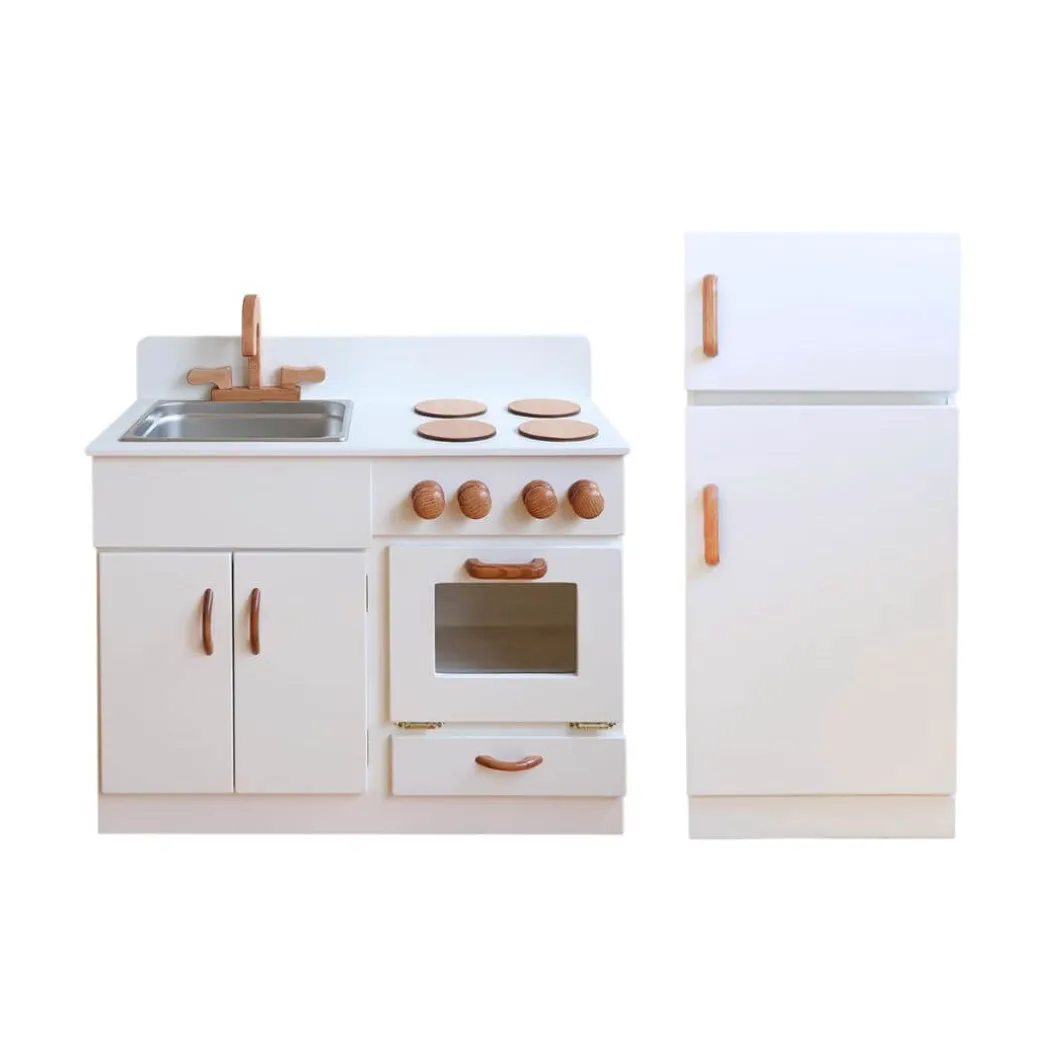 White Classic Wooden Kitchen and Refrigerator Bundle