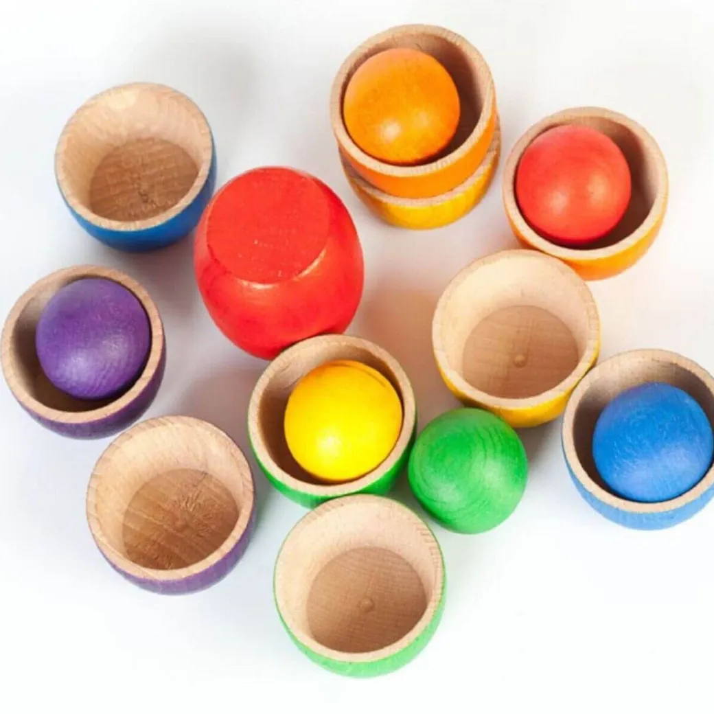 Wooden Bowls & Balls Matching Game