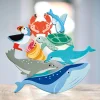 Wooden Coastal Animal Figures and Display Case