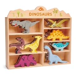 Wooden Dinosaur Figures and Display Case