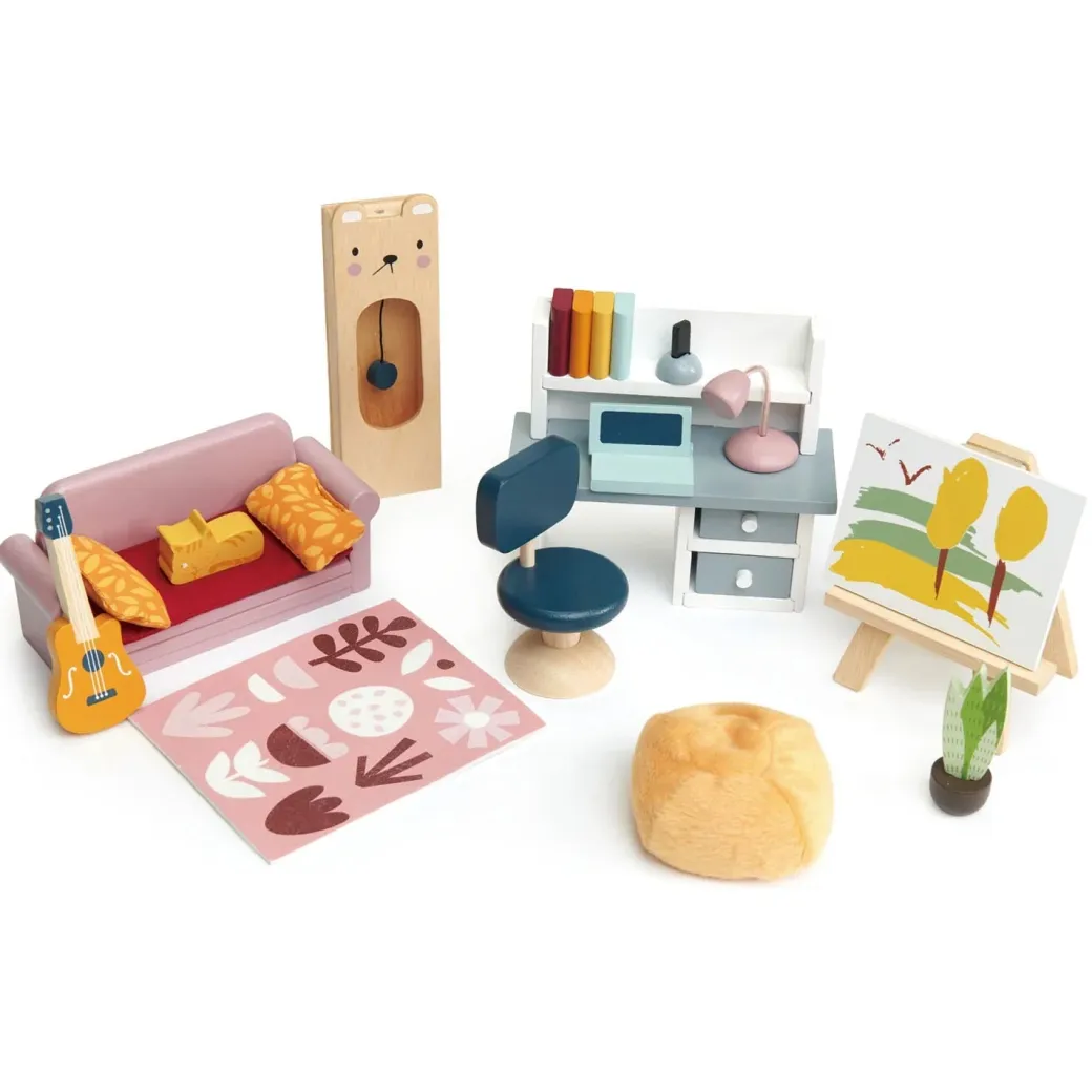 Wooden Dollhouse Study Furniture Set
