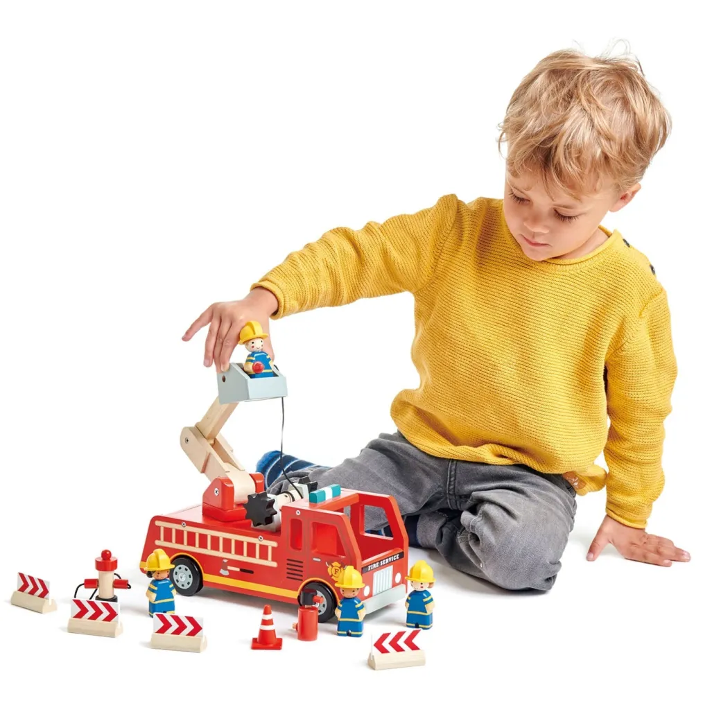 Wooden Fire Engine and Firefighter Play Set