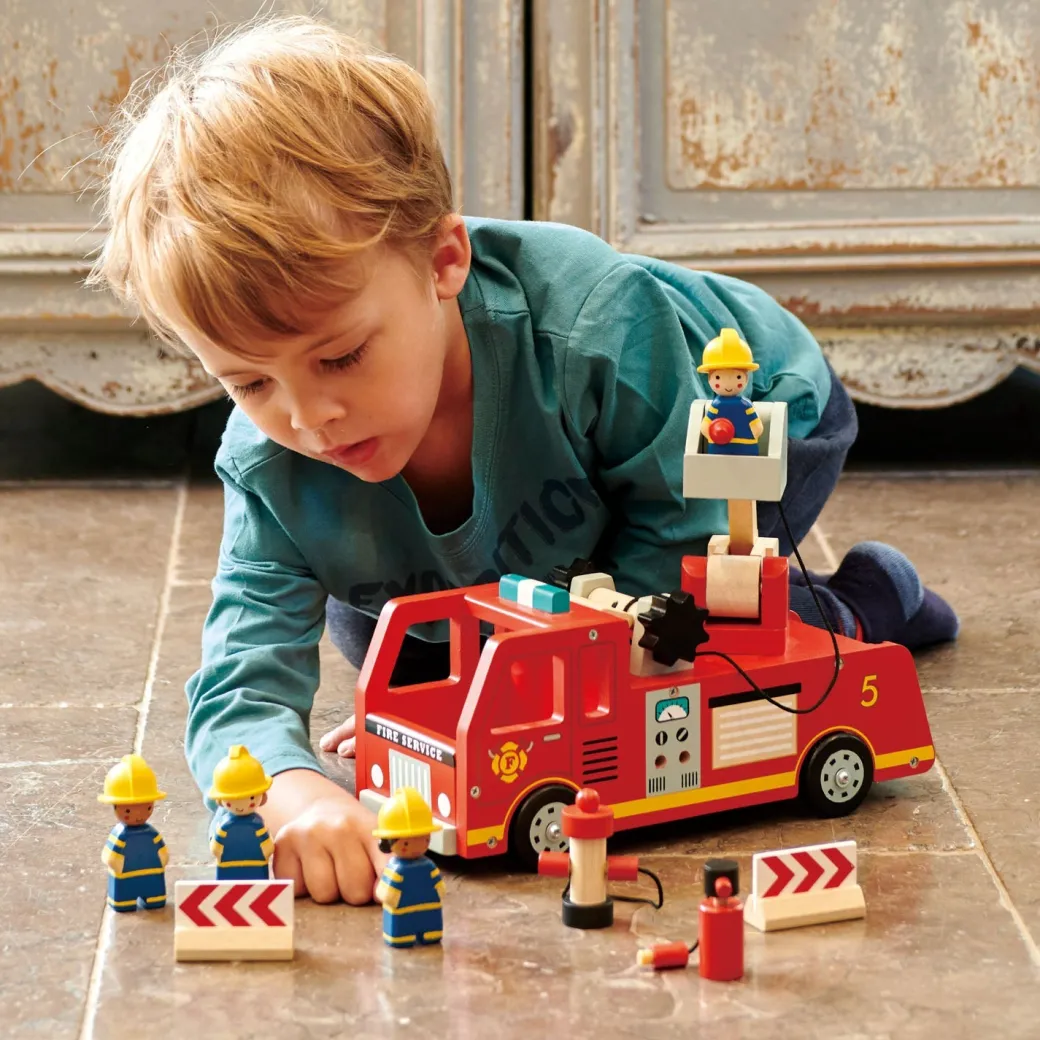 Wooden Fire Engine and Firefighter Play Set