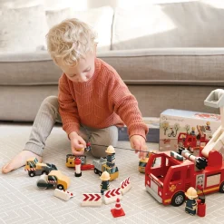 Wooden Fire Engine and Firefighter Play Set