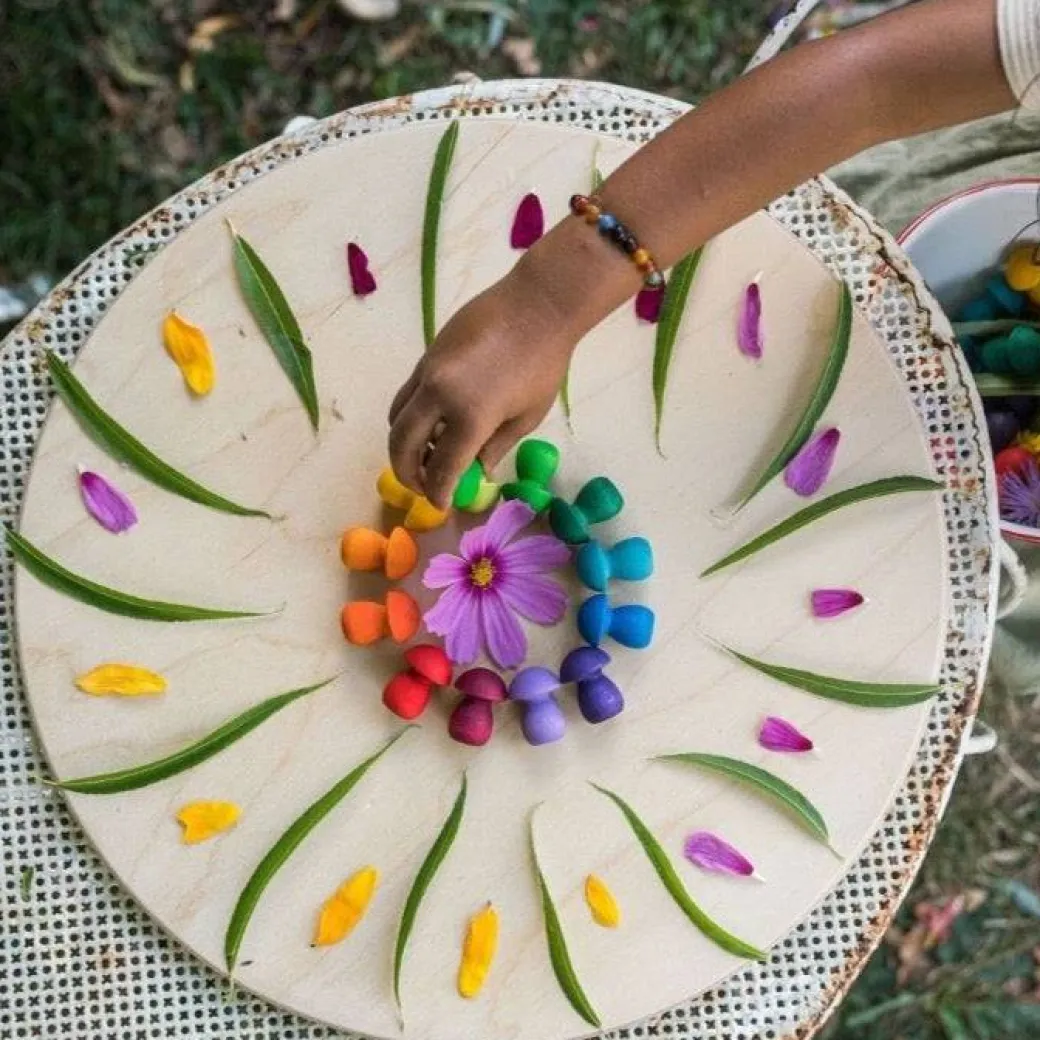 Wooden Mandala Set - Rainbow Mushrooms
