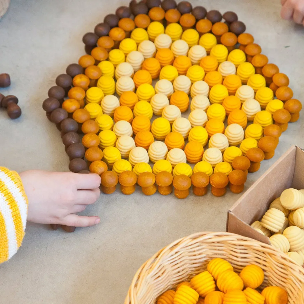 Wooden Mandala Set, Yellow Beehives