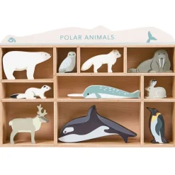 Wooden Polar Animal Figures and Display Case
