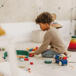 Wooden Pull Along Truck with Rainbow Blocks