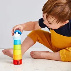 Wooden Rainbow Lighthouse Stacking Toy