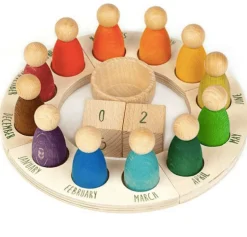 Wooden Rainbow Perpetual Calendar with Peg Figures