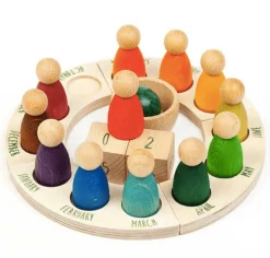 Wooden Rainbow Perpetual Calendar with Peg Figures